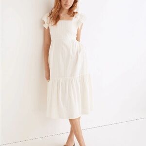 Ruffle-Strap Tiered Midi Dress in Textural Stripe